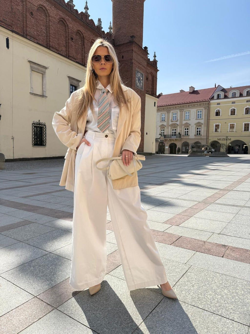 Spodnie wide leg bawełniane
